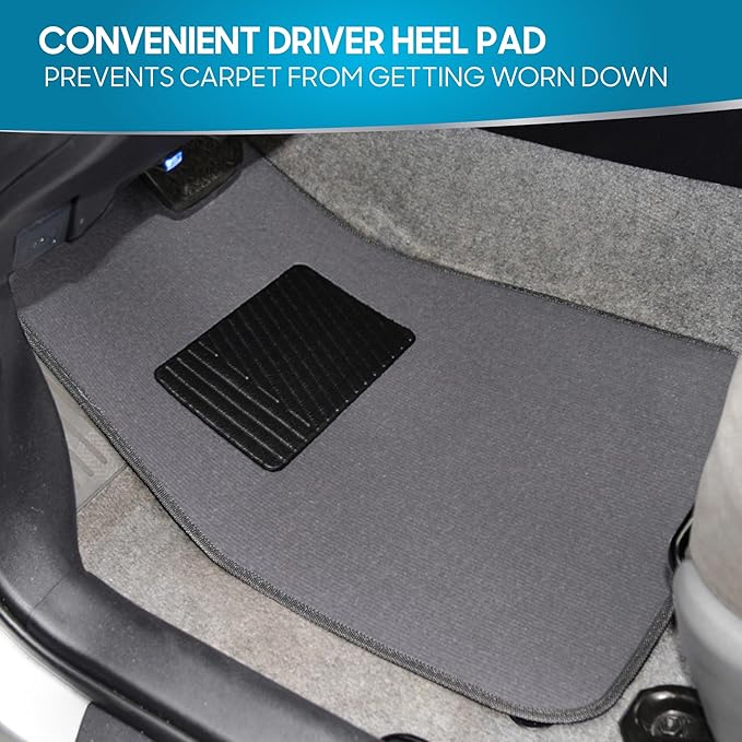 BDK Premium Medium Gray Carpet Floor Mats for Cars - Universal Fit Interior 4-Piece Car Mats Full Set with Vinyl Heel Pad Protector - Cute Car Accessories Interior Floor Covers for SUVs & Trucks