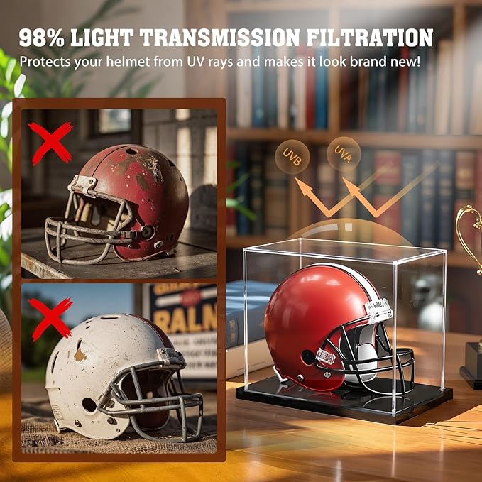 Mini Helmet Display Case, Clear Acrylic 1/2 Football Baseball Helmet Display Case, UV Protection Memorabilia Holder, Ideal for Sports Collectibles