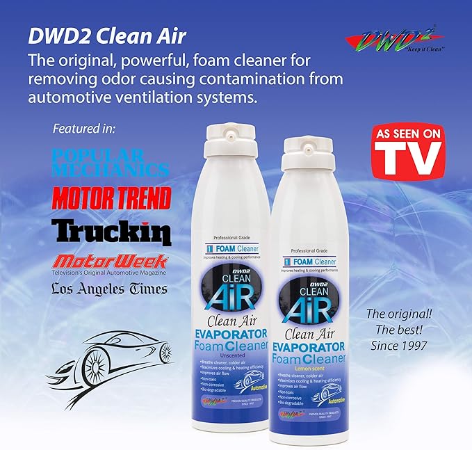 DWD2 Clean AIR® Premium Foaming Automotive Evaporator Coil Cleaner (Unscented) - Renew Your Air Conditioner and Enjoy a Comfortable Driving Experience Today (8.oz)