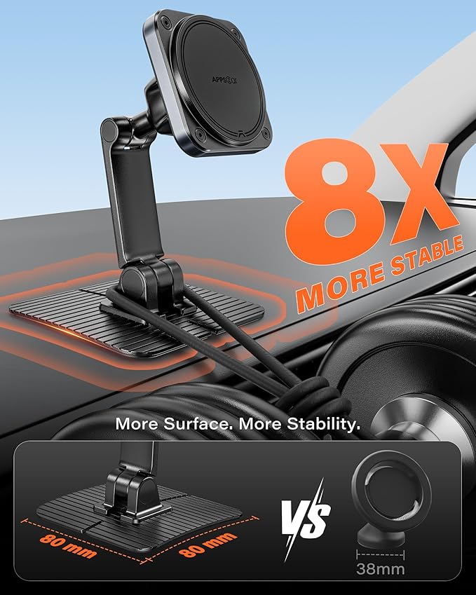 APPS2Car for Magsafe Car Mount, Magnetic Phone Holder for Car, 360° Adjustable Cell Phone Mount with Large Adhesive Base, Fits Flat & Curved Dashboards, Compatible with iPhone, Samsung, Smartphones