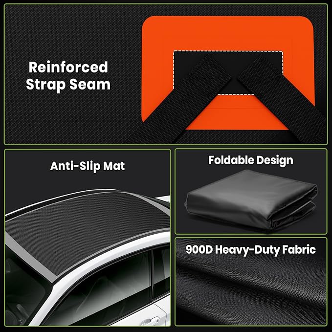 21 Cubic Feet Car Rooftop Cargo Bag Carrier, Soft Roof Top Luggage Bag for All Vechicles with/Without Racks - with Waterproof Zip, Luggage Lock, Anti-Slip Mat, Storage Bag, Door Hooks