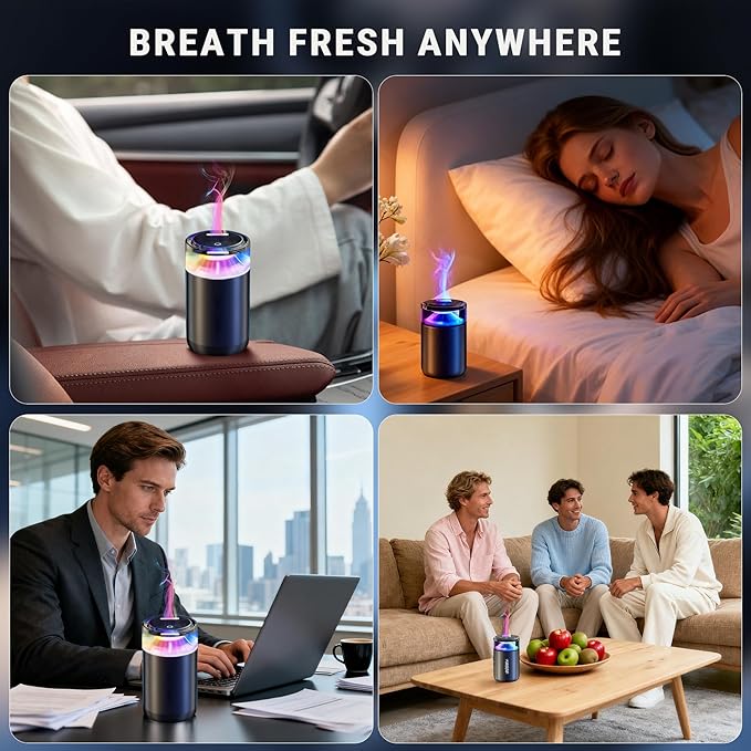 Upgraded Smart Car Air Freshener, Car & Home Diffuser, 8 Colorful Car Air Freshener Diffuser, Ambient Light,Long Lasting,Automatic Intensity,Lasts 6 Months,Fragrance Scents,Snow Fuji,Real Me Refill X2
