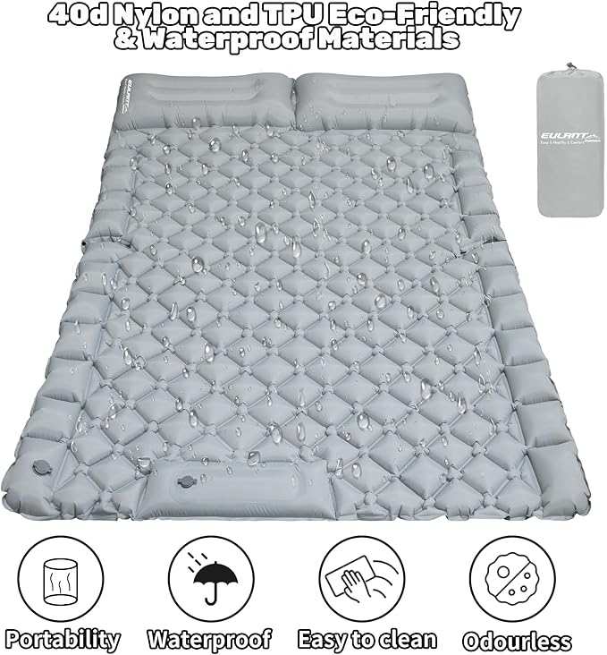 Inflatable Car Air Mattress, SUV Air Mattress for Travel Camping, Ultralight Camping Bed with Pillow and Built-in Foot Pump, Portable Sleeping Pad for SUV -Grey