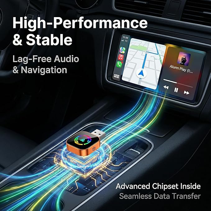 2026 Wireless CarPlay Adapter, Upgraded Wired to Wireless, Supports CarPlay & Android Auto, Plug and Play, Fast Auto Reconnect, Stable Contrl, Zero Lag, Heat Dissipation, Noiseless Car Use
