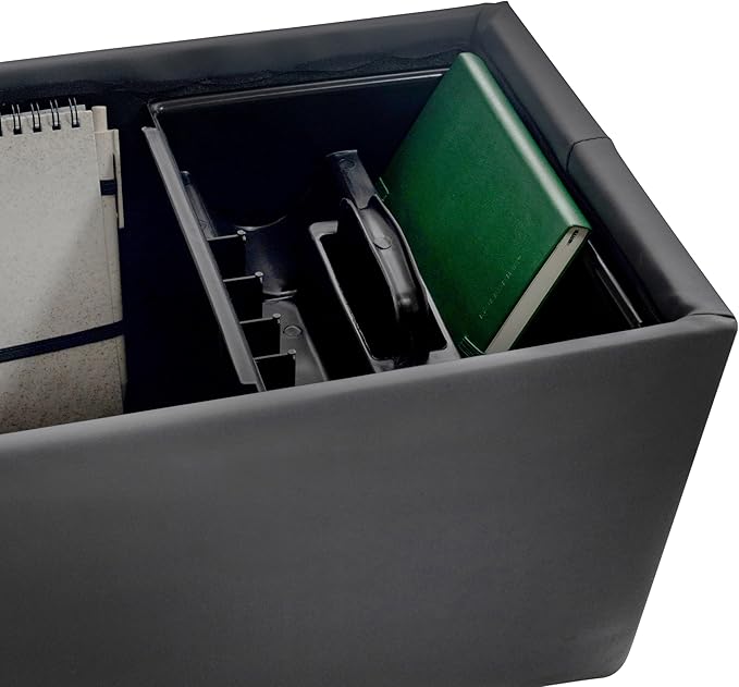 NVS Universal Truck Console Contractor Bench Seat Organizer with Adjustable Cup Holders, Clipboard Storage & Padded Armrest Lid - Dark Gray