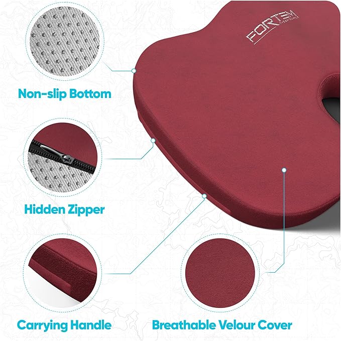 FORTEM Seat Cushion, Office Chair Cushion, Lumbar Support Pillow for Office Chair, Memory Foam Sciatica Coccyx Tailbone Pressure Pain Relief, Car Sitting Pad, Washable Non Slip, XL