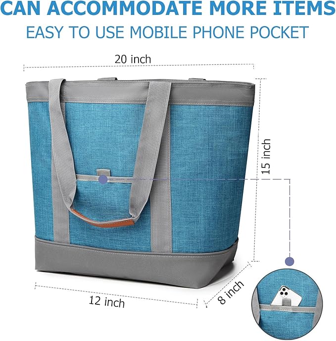 Insulated Cooler Bag Leakproof Thermal Insulation Collapsible Cooler Tote with Zippered, Reusable Cooler Bags