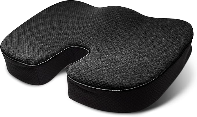 BLACK+DECKER Quilted Knit Memory Foam Seat Cushion U Seat Cushion for Office Chair, Car, Wheelchair & Airplane – Ergonomic, Pain Relief, Non-Slip Backing, Washable Cover, Black