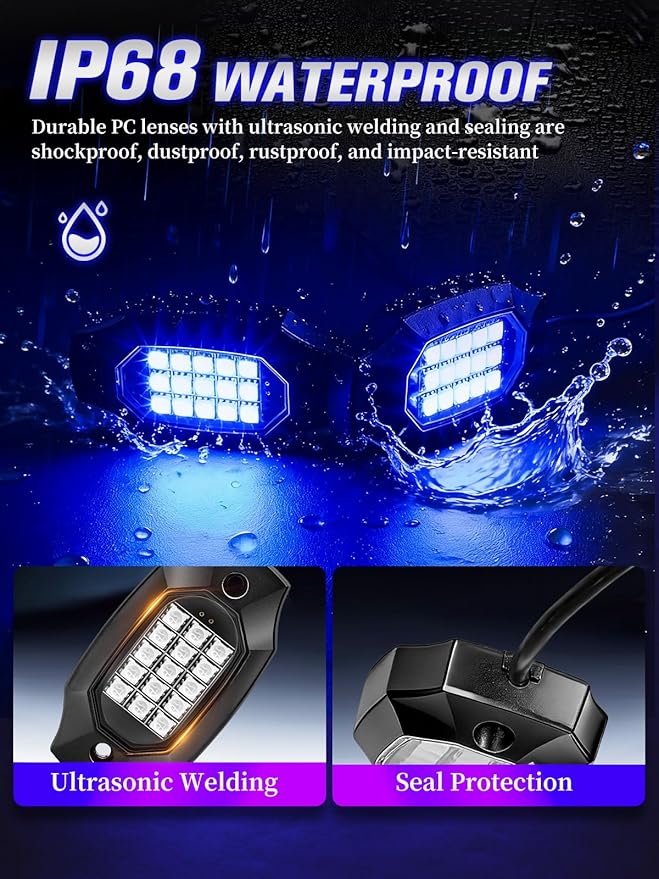 8 Pods RGB LED Rock Lights with APP/RF Remote Control High Brights Waterproof Underglow Multicolor Zone Neon Exterior Rock Lights for 12V Trucks Jeep UTV ATV RZR Offroad Pickup SUV Accessory