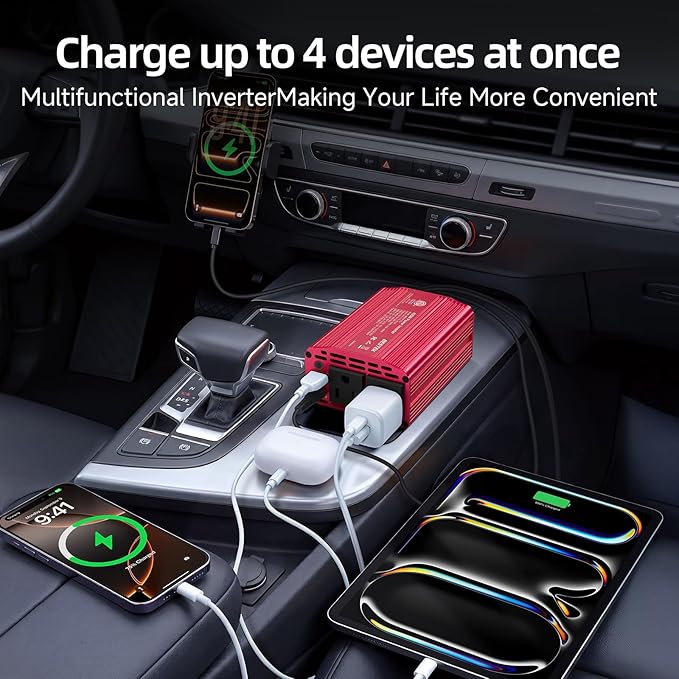 Bestek 400W Car Power Inverter for Vehicles – DC 12v to AC 110v Car Plug Adapter Outlet with PD 30W USB-C &USB-A 3.0 Fast Charging, Car Charger Cigarette Lighter Adapter for Laptop, Road Trip, Camping