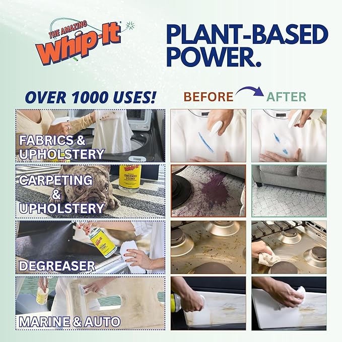 Whip-It All Natural Enzyme Cleaner Stain Fighting Kit - Professional Strength Stain Remover Spray 32oz and Concentrate Multi-Purpose Stain Remover 32oz - Made in the USA