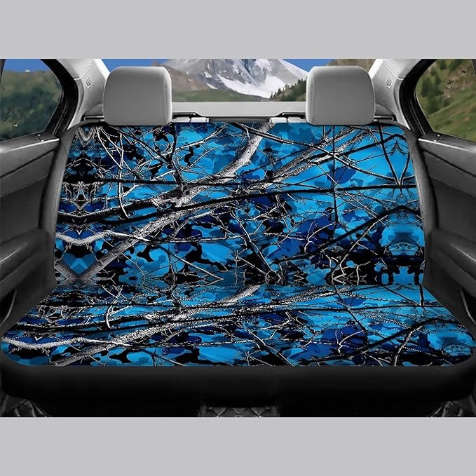 KEIAHUAN Blue Camo Hunting Car Seat Covers Universal Front Saddle Blanket Rear Split Bench Protection Cover Auto Accessories Easy to Install for Cars,Trucks,Sedans,SUVs