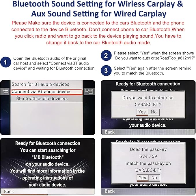 Road Top Wireless CarPlay & Android Auto Adapter for Mercedes-Benz C/E/GLK/ML/CLA/GLA 2012-2015 NTG4.5 System, Plug & Play Retrofit Module, Bluetooth, Siri, Mirror Link, Backup Camera Support