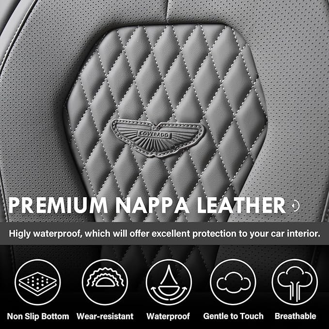 Coverado Car Seat Covers, Gray Seat Covers Full Set, Auto Seat Cover 5 Seats, Car Seat Cushion, Car Seat Covers Front Seats Back Seat Covers, Seat Cover Car Seat Protector Universal Fit Most Cars