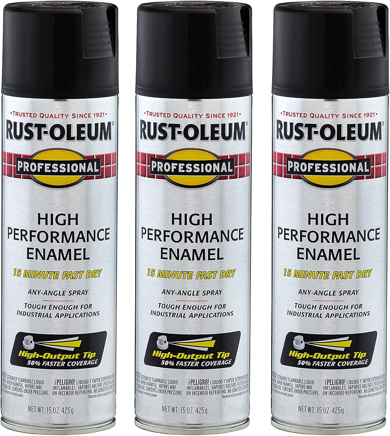 Rust-Oleum 7578838-3PK Professional High Performance Enamel Spray Paint, 15 Oz, Flat Black, 3 Pack