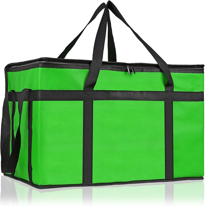 PEASUG Insulated Bags for Food Delivery, XXXL Pizza Delivery Bags, Large Capacity Cooler Bag Keep Food Warm for Grocery Shopping and Catering, Foldable, Heavy-Duty (Green)