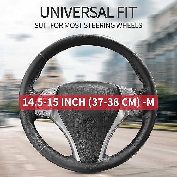 Non-Slip Car Nappa Leather Steering Wheel Cover,Universal Car Accessories Women Men Fit 14" 1/2-15" Suvs/Vans/Sedans/Cars/Trucks,Light Blue