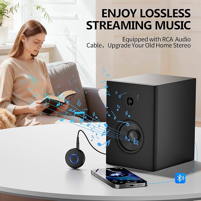 SONRU Bluetooth Aux Adapter for Car, Wireless Audio Receiver, Portable Hands-Free Kit with RCA AUX 3.5mm for Home/Car Stereo Music Streaming Sound System