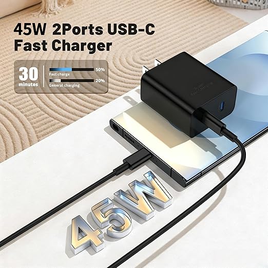 45W Dual Port Super Fast Charger with Long USB C to C Cable 10ft,Type C Wall Charger Block and Android Phone Charging Cord for Samsung Galaxy S26 Plus/S25 Ultra/S25+/S24+/S23+/S22+/S21/S20/Note 20/10+