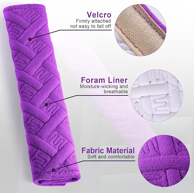 JUSTTOP 2-Pack Universal Car Seat Belt Pads Cover for A More Comfortable Driving, Seat Belt Shoulder Strap Covers Harness Pad for Car Interior Accessories(Purple)
