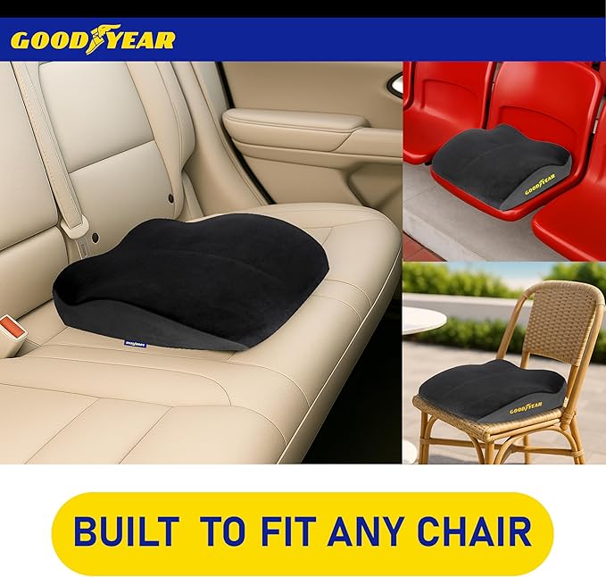 Goodyear Car Seat Cushion Curved Pillow - Seat Cushions for Office Chairs, Car Seat Back Support Pillow Tailbone Pain Relief Cushion