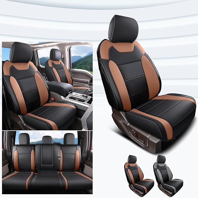 Red Rain Black and Brown Ford Leather Seat Covers Custom Fit for 2019-2020 F150 Raptor Car Seat Cushion Cover 13Pcs (Raptor-Black+Brown-2019/2020)
