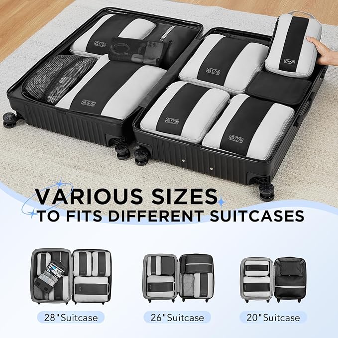 10 Set Compression Packing Cubes for Travel Essentials,Compressible Expandable Packing Cubes for Suitcase,OlarHike Luggage Organizer Bags for Travel,Handy Helper for Organizing Clothes(Black)