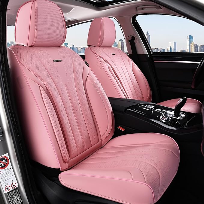 Coverado Pink Seat Covers for Cars, 2 Pack Leather Car Seat Covers, Luxury Waterproof Seat Covers, Front Car Seat Protectors, Driver Car Seat Cushions, Front Seat Covers Universal Fit for Most Cars