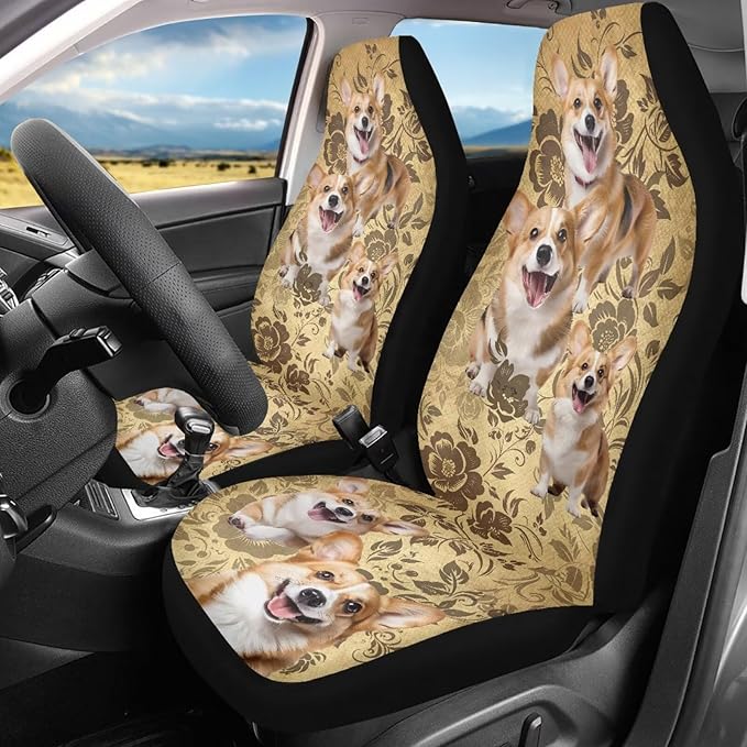 Car Seat Covers Set of 2, Seat Protector for Car Front Seat,Universal Auto Print Seat Covers for Cars SUV Trucks(Dog 81)