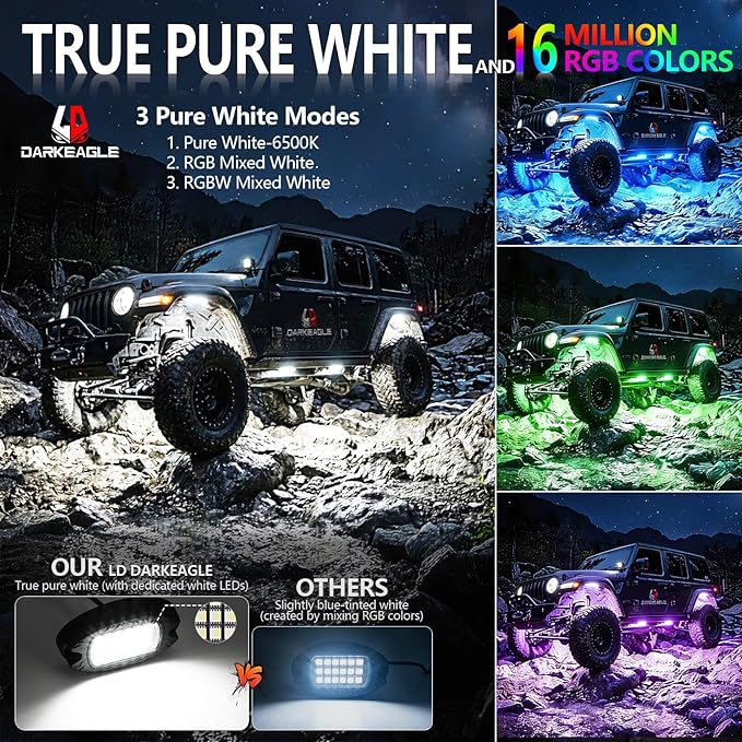 16Pods Heavy Duty Aluminum RGBW LED Rock Lights Kit for Trucks Pickup Jeep Gladiator Off-Road, APP/RF Remote, Plug&Play Pre-Wired, IP67 Waterproof Multicolor Dual Zone 12V Underglow Accent Lights