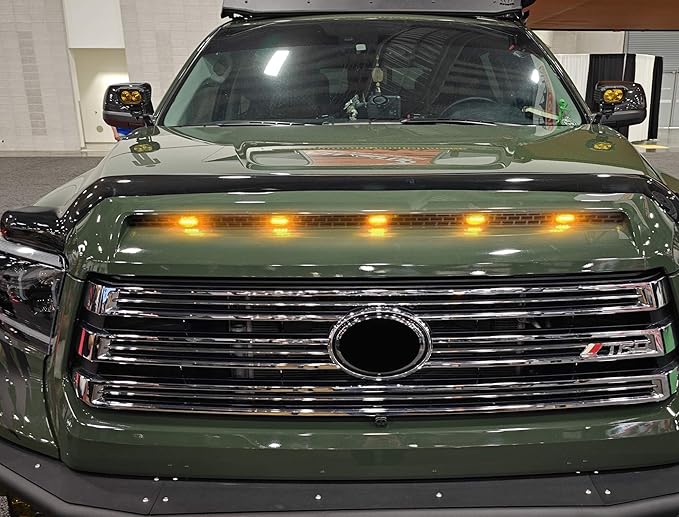 iJDMTOY Clear Lens Amber Yellow Full LED Front Upper Hood Bulge Insert Replacement Lighting Kit Compatible with Toyota 2014-2021 Tundra