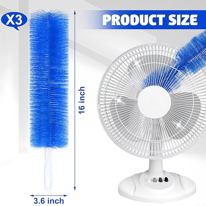 Fan Cleaner Brush Bendable Fans Duster Reusable Dust Remover Plastic Dust Cleaner Flexible Microfiber Head Ceiling Brush for Fans Air Conditioning Home Car Vents Curtain Box Fan Shutters, 3 Pcs
