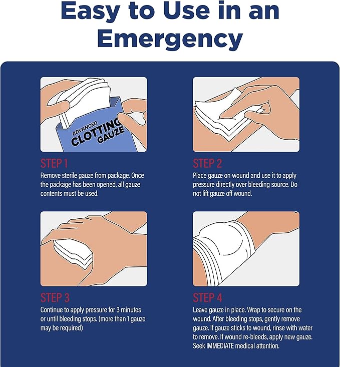 Adventure Medical Kits QuikClot Advanced Clotting Gauze - Stops Bleeding Up to 5X Faster Than Standard Gauze - Kaolin Hemostatic Dressing - for First Aid Kits & Survival Gear - 3 x 24
