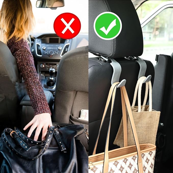 KOOPAO 4 Pack S Type Car Seat Headrest Hook Universal Car Storage Headrest Hanger Holder Hooks, Vehicle Strong and Durable Backseat Hanger for Handbag Purse Coat and Bag