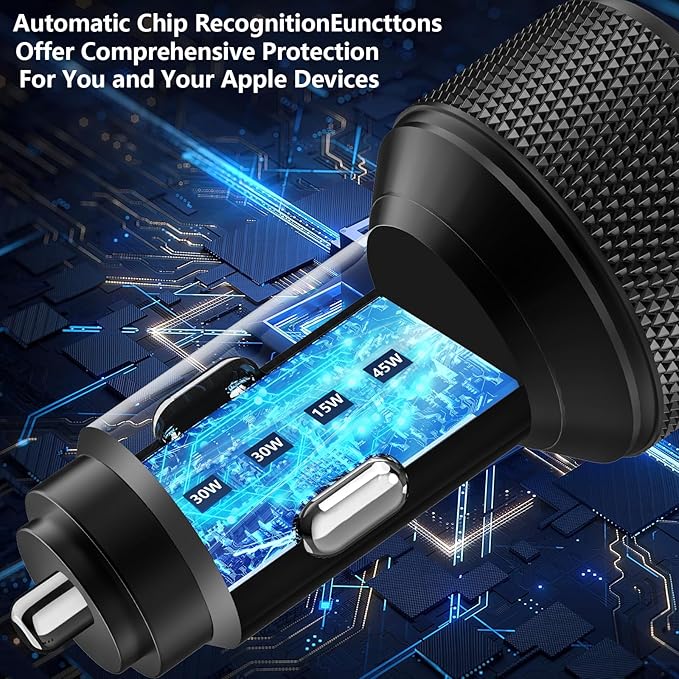 USB C Car Charger, KYOHAYA 2Pack 90W 4-Port Dual USB-C & USB-A Car Power Cigarette Lighter PD/QC3.0 Type C Car Carplay Charger Fast Charging for iPhone 17 17 Pro 16 15 14 13 12 11/Galaxy S26 S25/Pixel