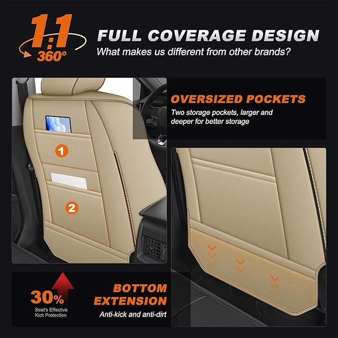 AOMSAZTO Custom Fit Seat Covers for Toyota 4Runner: 2011-2024 Faux Leather Full Set Car Seats Cover for 4Runner Beige (5 Seats Model Only)