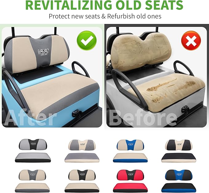 10L0L Golf Cart Seat Covers Universal for Yamaha G29 Drive2 Club Car Precedent Tempo Standard Front Seats, Breathable Mesh Bench Seat Cover, No Drilling Seat Cushion - All-Season Comfort