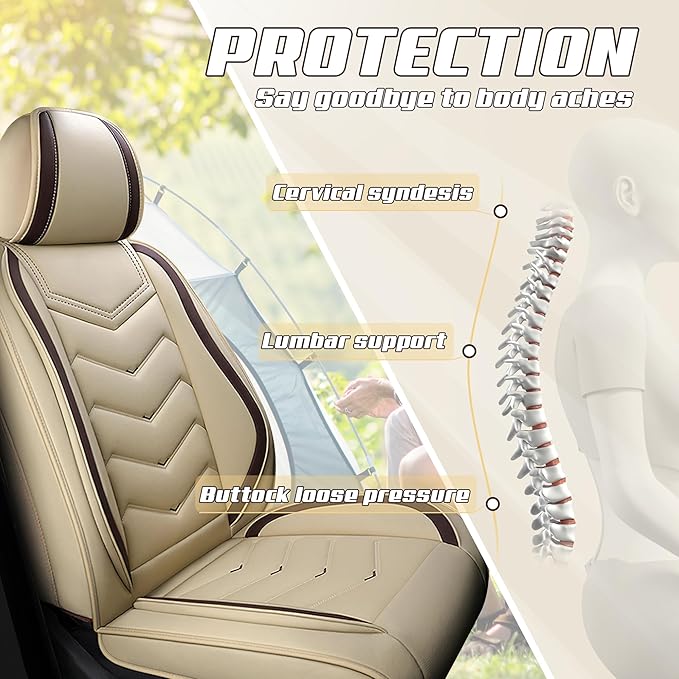 Car Seat Covers Fit for Toyota rav4 2000-2026, Stylish Sport Seat Covers, Waterproof Wear-Resistant Premium Nappa Leather Car Seat Cover.(2 Pcs Front/Beige)
