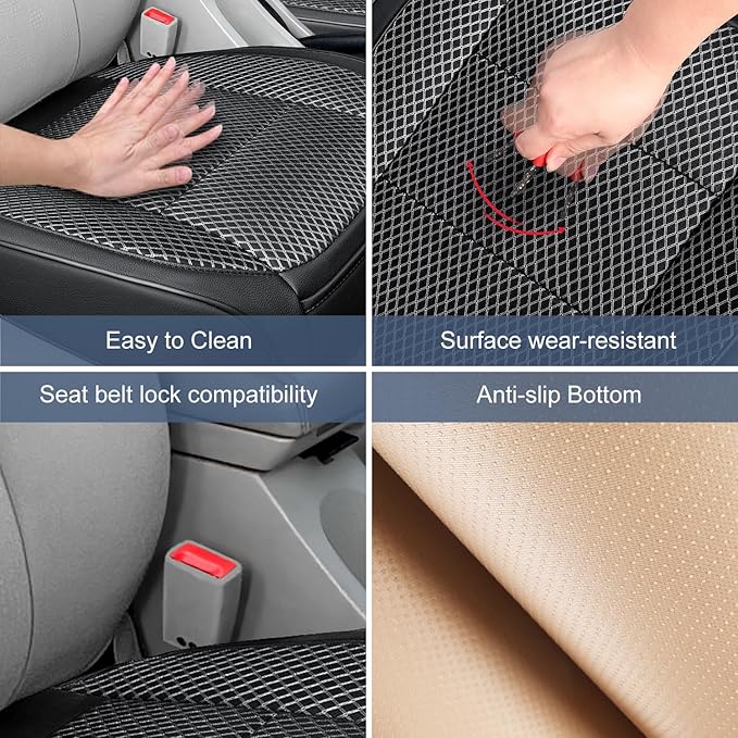 1 Pack Black Ventilated Bottom Car Seat Cover, 3D Air Mesh Breathable Front Leather Car Seat Protectors, Universal Fit Automotive Comfortable Seat Cushion with Storage Pocket for Car Truck SUV