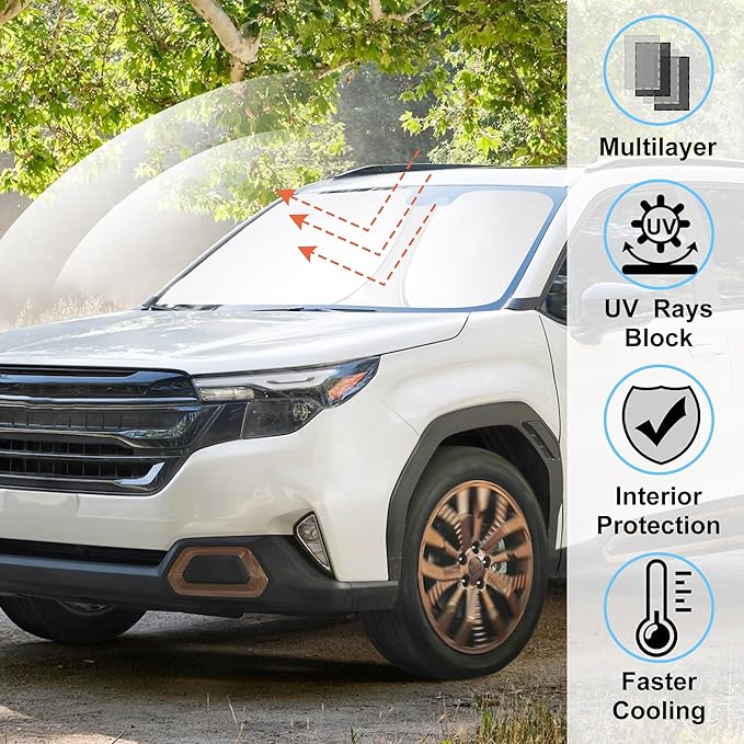 Windshield Sun Shade Custom Fit for 2025 2026 Subaru Forester Accessories Foldable Sunshade Sun Blocker Protect Car from Sun Rays & Heat Damage Keep Car Cooler
