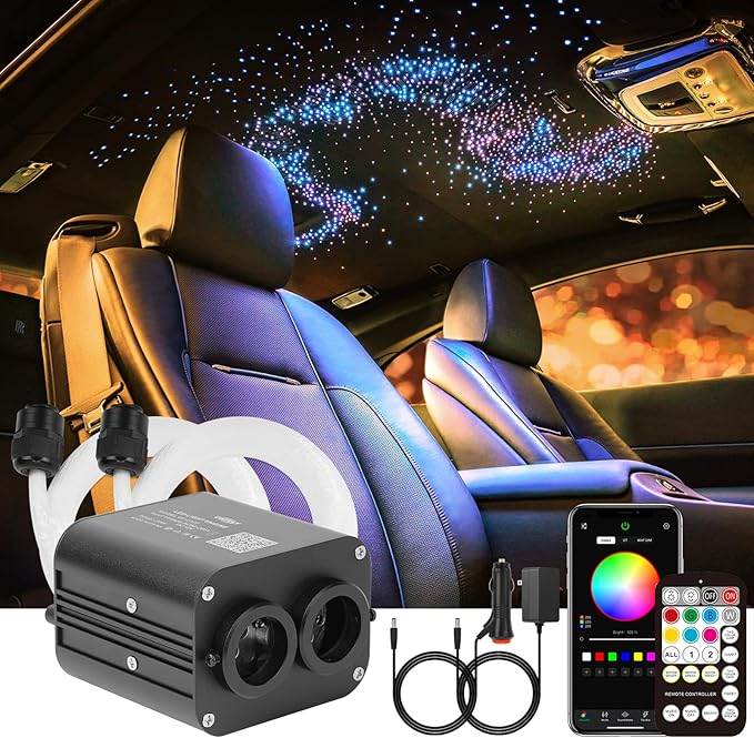 CHINLY Two-Color 1000pcs Twinkle Starlight Headliner Kit 1000 Piece Star Lights for Car,13.1ft Car Star Lights,APP RGBW Fiber Optic Lights Starlights Headliner Kit for Home Theater