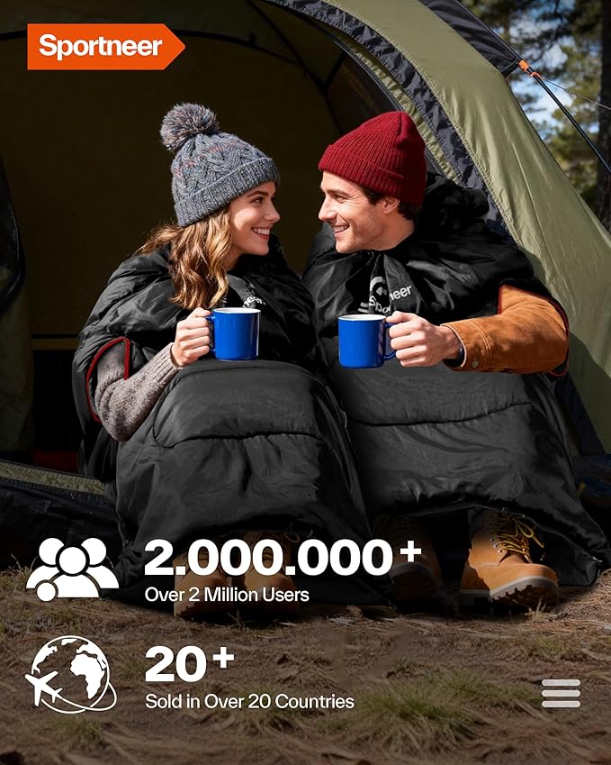 Sportneer Wearable Sleeping Bag for Adults & Kids – Walkable with Arm Zippers, Warm Weather & Cold Waterproof, Compact for Camping, Stadiums, Travel, Backpacking & Car Use