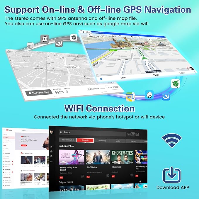 2+64GB Android Car Stereo for Hyundai Sonata 2004-2008 Wireless Carplay Android Auto, 9 Inch Touchscreen Car Radio GPS Navi WiFi Bluetooth Backup Camera FM RDS Radio EQ SWC