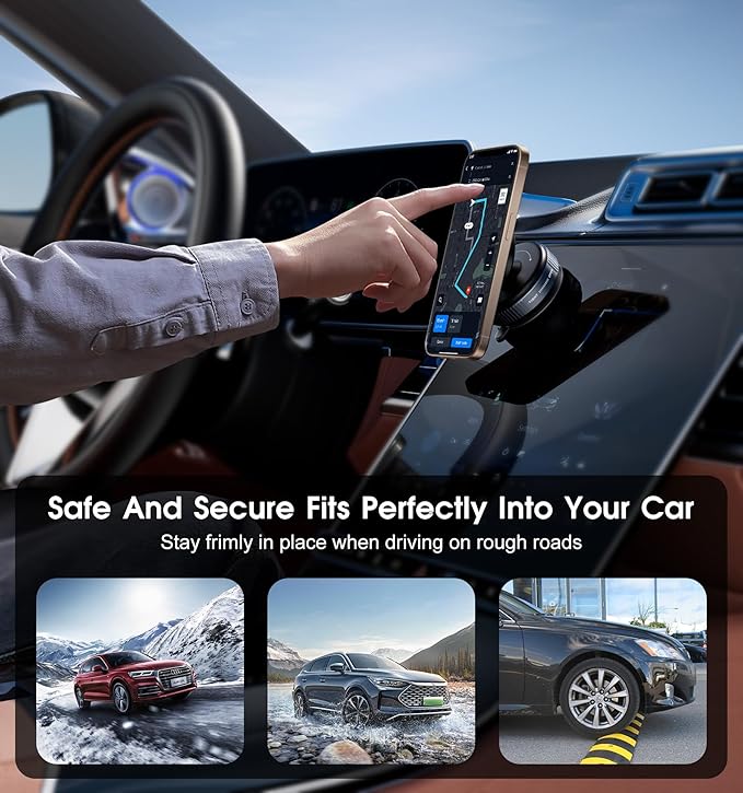 Latest Magnetic Car Phone Holder Ultra Vacuum Suction Cup Phone Mount Magnetic Car Mount Cell Phone Holder for Your Car Accessories for iPhone 15 14 13 12 Android (Black)