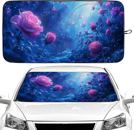 Rose Car Windshield Sun Shade Foldable Sunshade Front Window Cover Sun Visor Protector Accessories (59x27.5 inches)