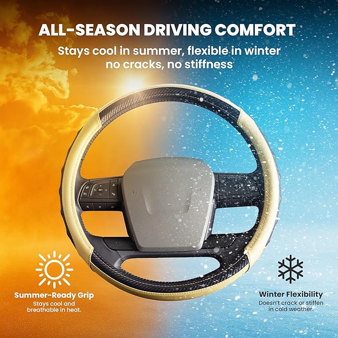18-Inch RV Steering Wheel Cover for Class A Motorhome – Premium Leather Grip, Anti-Slip & Breathable Design, Comfort Motorhome Accessories for Long Trips, Universal RV Accessories Upgrade - Tan