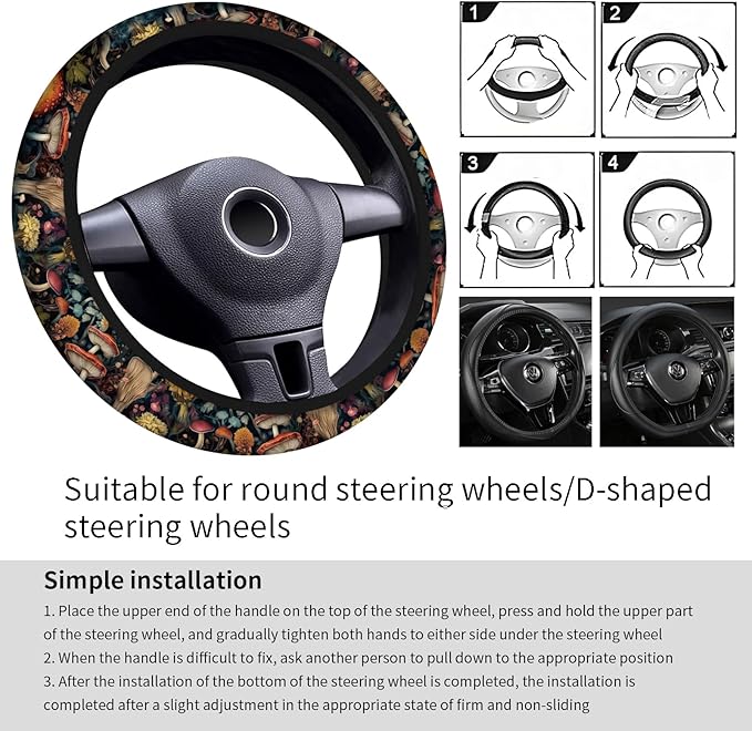 Car Steering Wheel Cover, Universal 15 Inch Neoprene Non-Slip Steering Wheel Covers, Funny Car Accessories for Women Men Fit Auto, Suvs, Truck Cute Various Mushroom