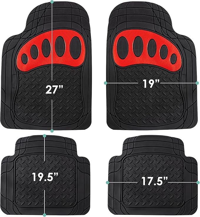 FH Group Automotive Floor Mats - Heavy-Duty Footprint Design Rubber Floor Mats for Cars, Universal Fit Full Set, Climaproof Floor Mats, Trimmable Floor Mats for Most Sedan, SUV, Truck Floor Mats Red