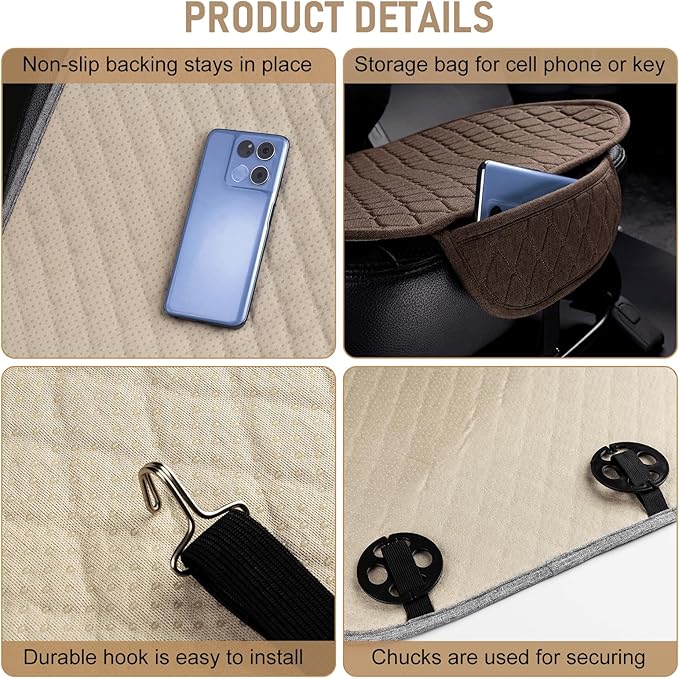 Linen Car Seat Covers for Cars - Non-Slip and Soft, 2 PCS Bottom Seat Cover Protectors with Storage Pocket, Linen Front Seat Covers Used for SUVs, Cars, Sedans (Brown)