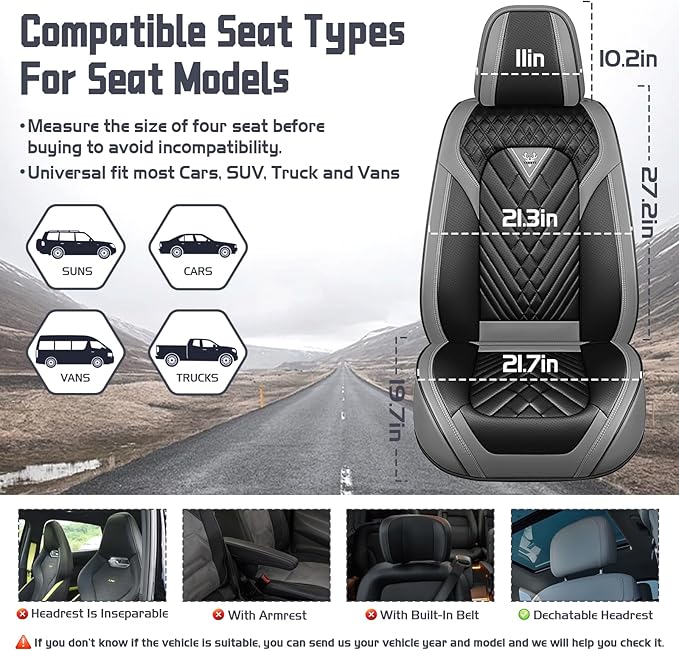 Truck Seat Covers for GMC Sierra 2500 2007-2026, Waterproof Premium Leather Full Coverage Car Seat Cover, Muscle Sport Style Auto Interior Seat Cover Sets (Full Set/Gray Black)